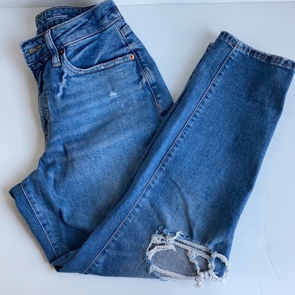 Old Navy O.G. High-Waisted O.G. ripped distressed blue jeans button close - Picture 14 of 16